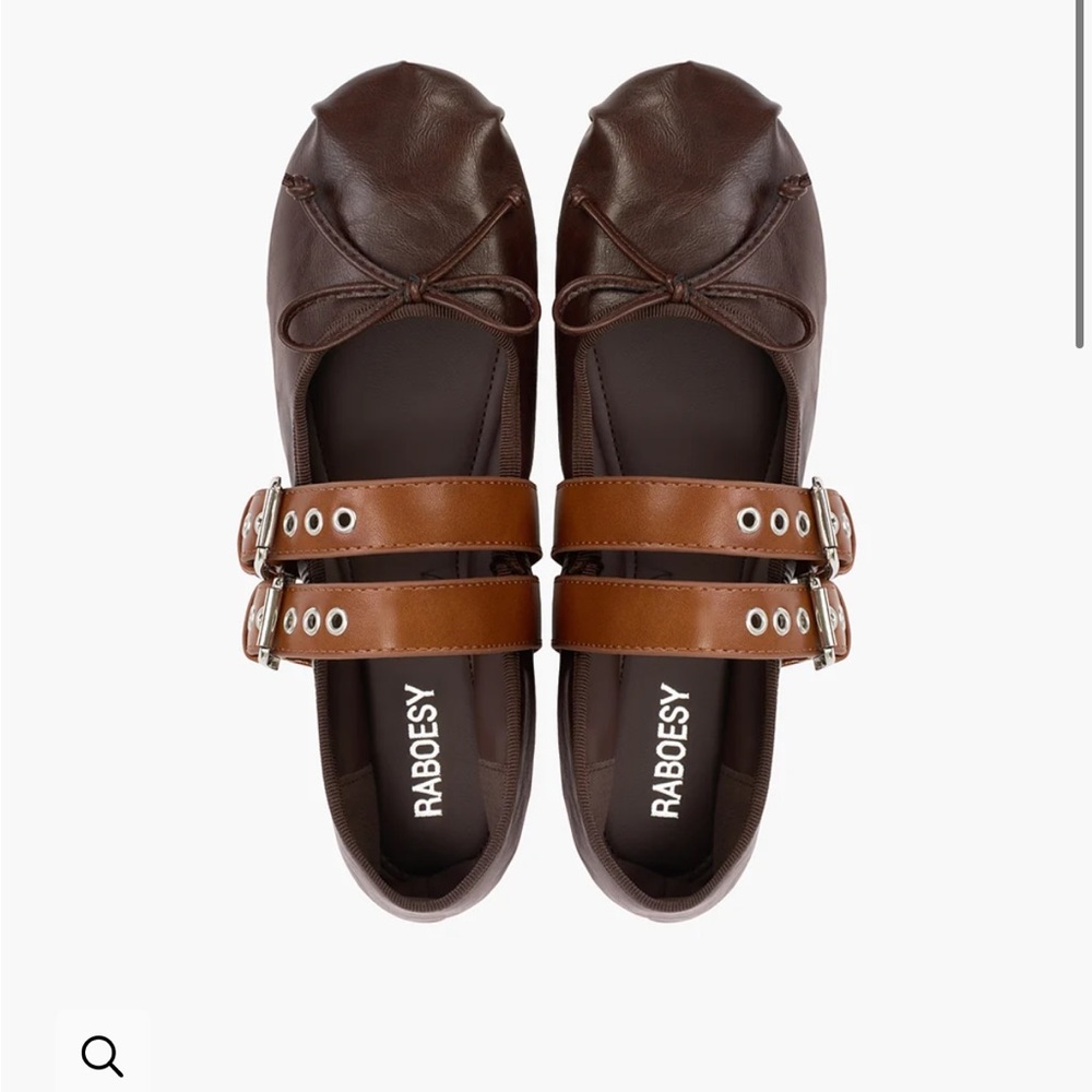 Brown Ballet Flats with Double Buckle Straps
